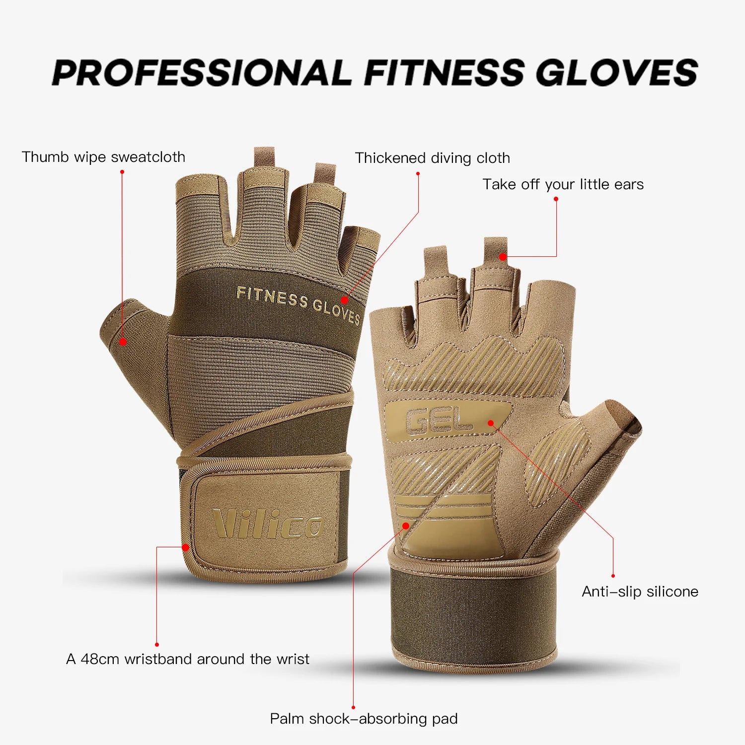 Premium Trainingshandschuhe - Halbfinger Gym Gloves mit Handgelenkstütze